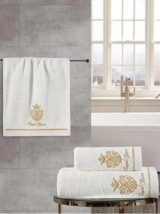 Набір рушників з вишивкою "Royal Crown", крем/золото