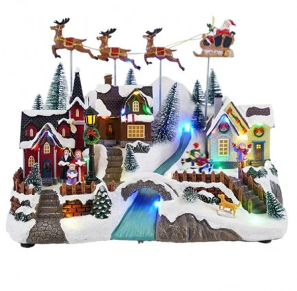 Новорічна реліквія "Літаючий Санта з катком" h-26 (LED, музика, рух, адаптер)