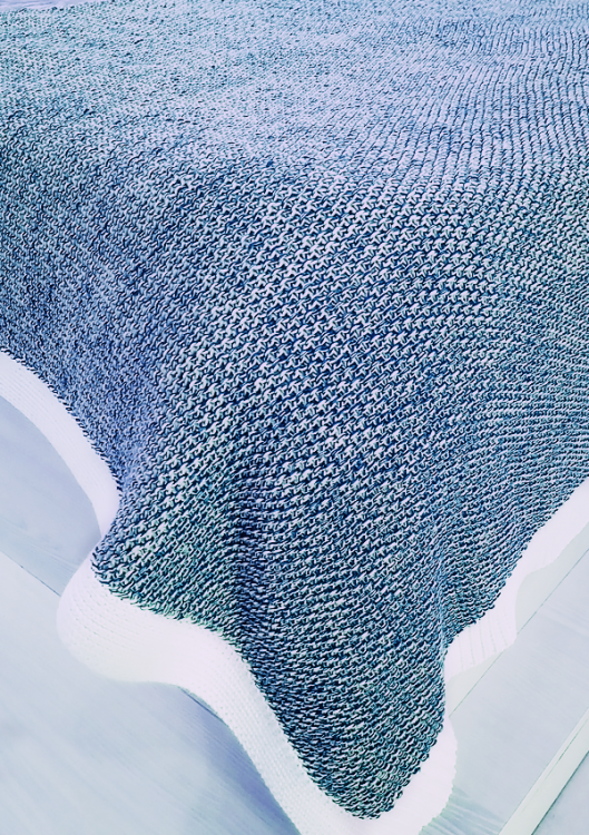 Плед в'язаний з облямівкою, 220*240, індиго