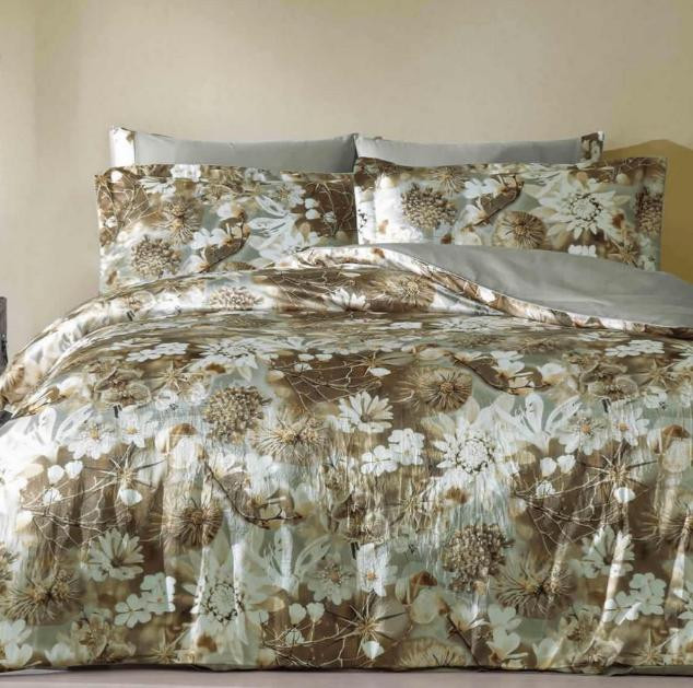 Постільна білизна з шовком "Loretta" сіро/бежева