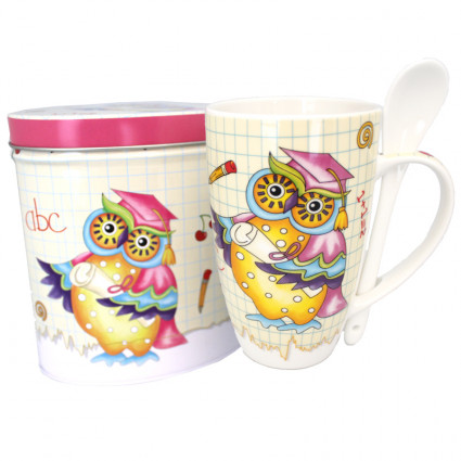 Чашка "Сова" з керамічною ложкою 450 мл