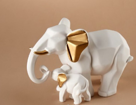 Декор "Слоненя з мамою" 20*14, колір золото/білий